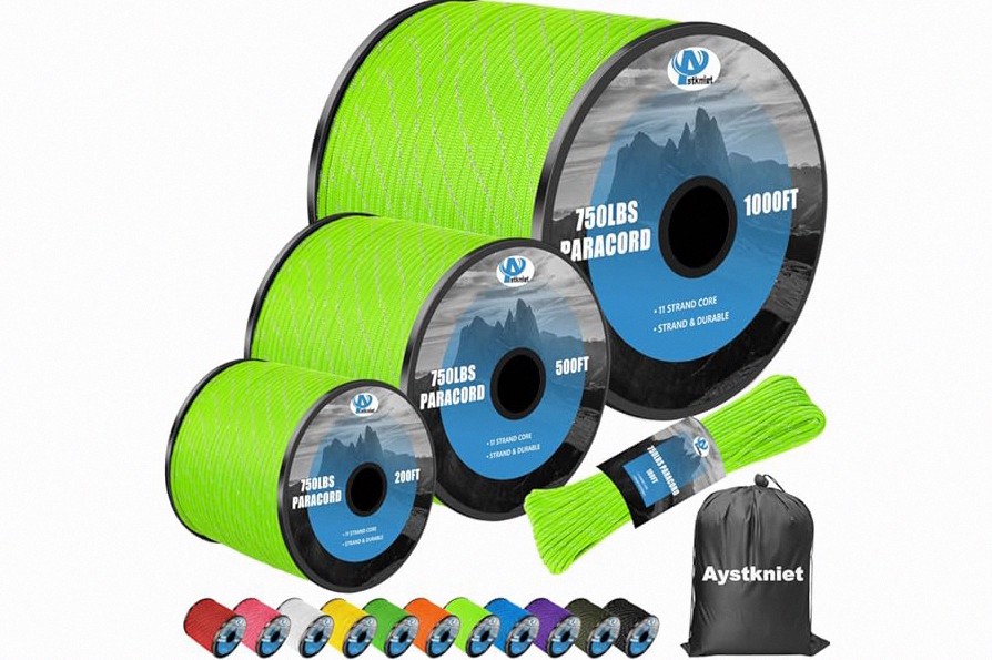 750Ib Reflective Paracord Rope,100' 200' 500' 1000', 4mm 11 Strand Parachute Spool Cord with Collecting Bag, para Cord Lanyard for Hammock, Camping product image