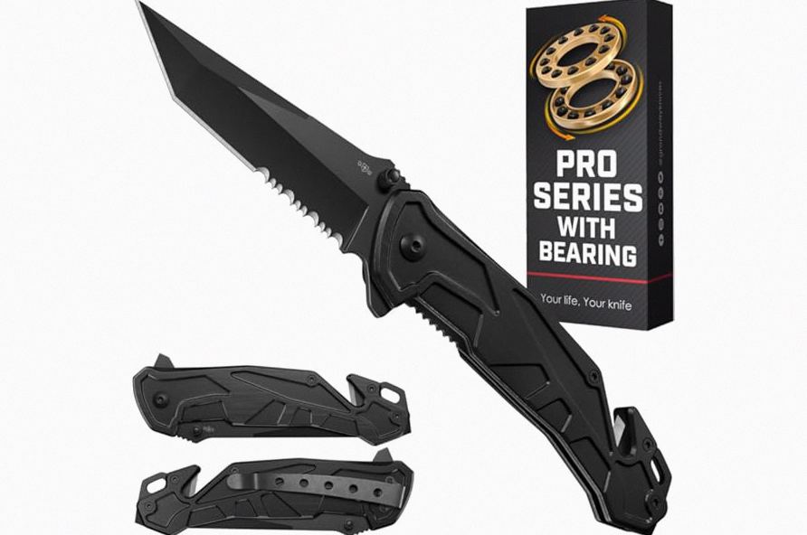 Legal Pocket Knife with Bearing - 5 in 1 Knife - 2.8” Serrated Tanto Blade - with Glass Breaker & Seatbelt Cutter & Pocket Clip - Small Tactical Folding Knives for Men Women Hunting EDC Work 6620 B product image