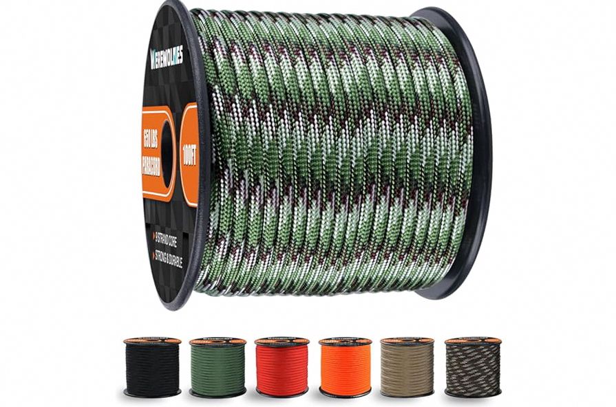 WEREWOLVES 650lb Paracord/Parachute Cord - 9 Strand Paracord Rope - 100', 200' Spools of Parachute Cord, Type III Paracord for Camping, Survival product image