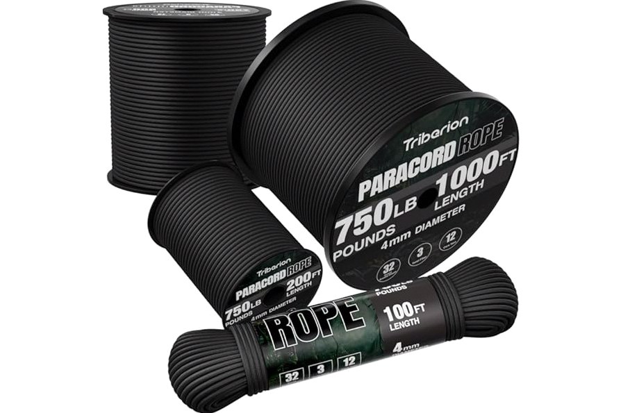 TRIBERION Paracord Rope 750 lb - 1000ft / 500ft / 200ft / 100ft 5/32" Parachute Cord 4MM 12-Strand para Cord - Heavy Duty Spool String for Survival,Camping Gear, Survival Bracelet, Clothesline product image